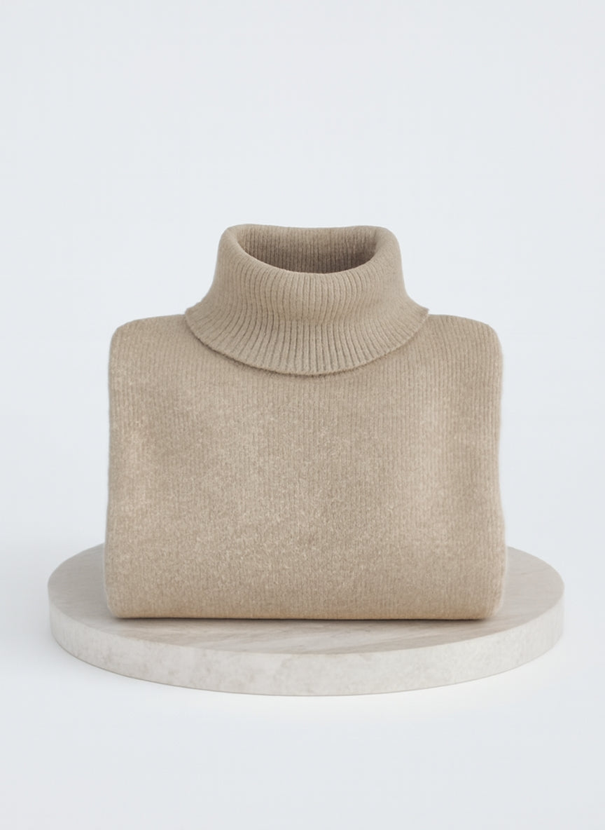 Women's Oversized Turtleneck Sweater with Asymmetric Hem Design
