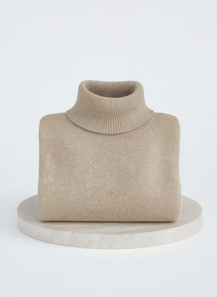 Women's Oversized Turtleneck Sweater with Asymmetric Hem Design