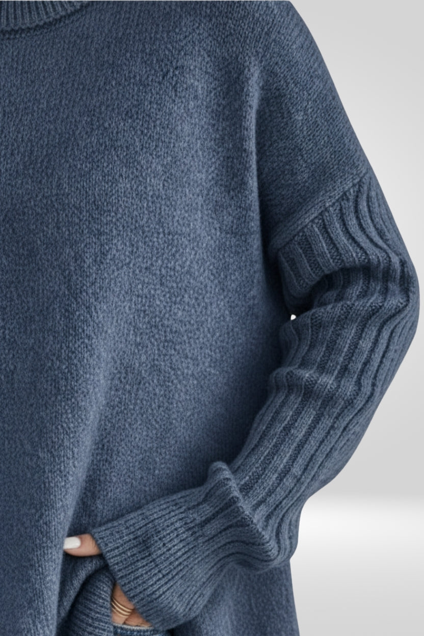 Women's Oversized Turtleneck Sweater with Asymmetric Hem Design