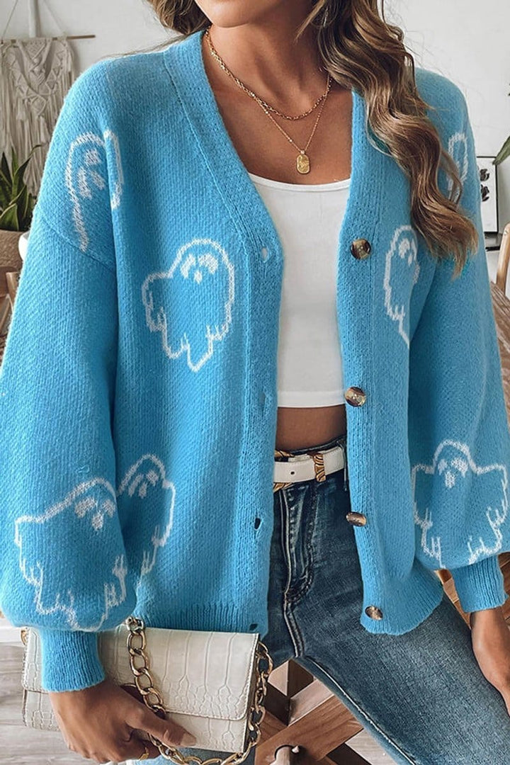 Women's Spooky Ghost Cardigan — Button-Front Knit Sweater