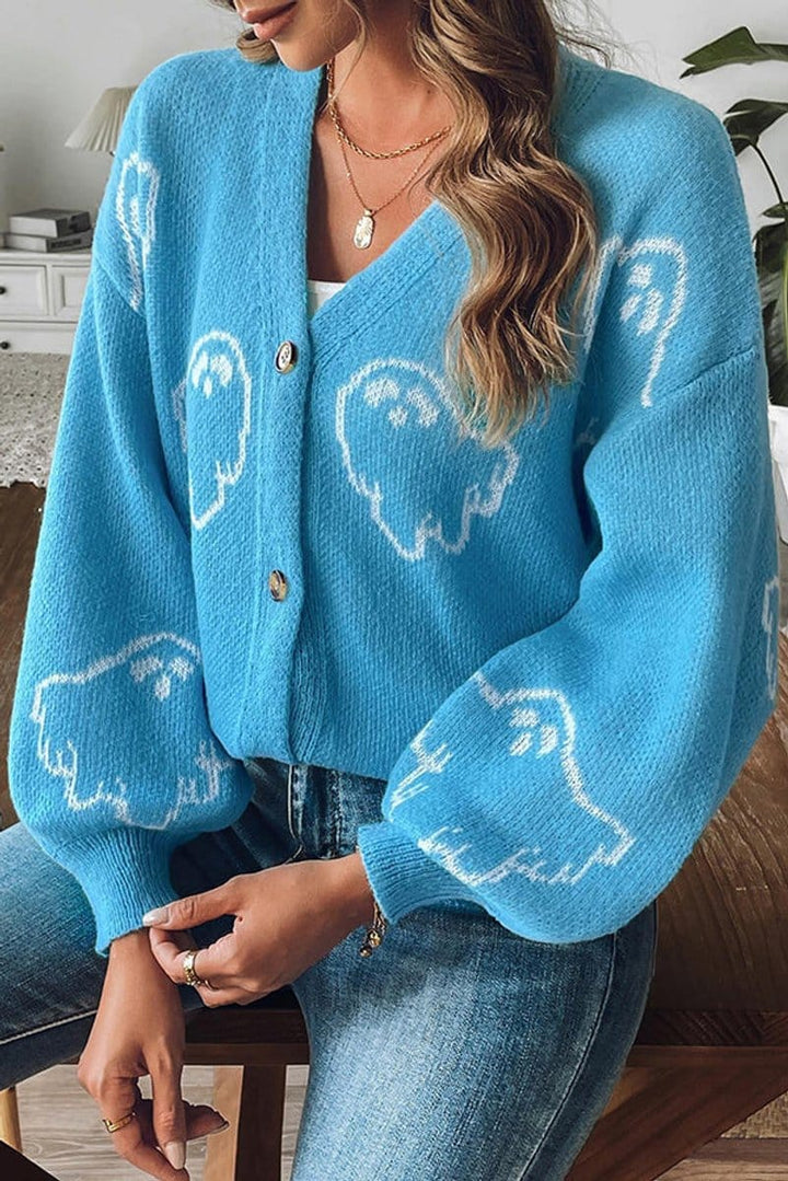 Women's Spooky Ghost Cardigan — Button-Front Knit Sweater