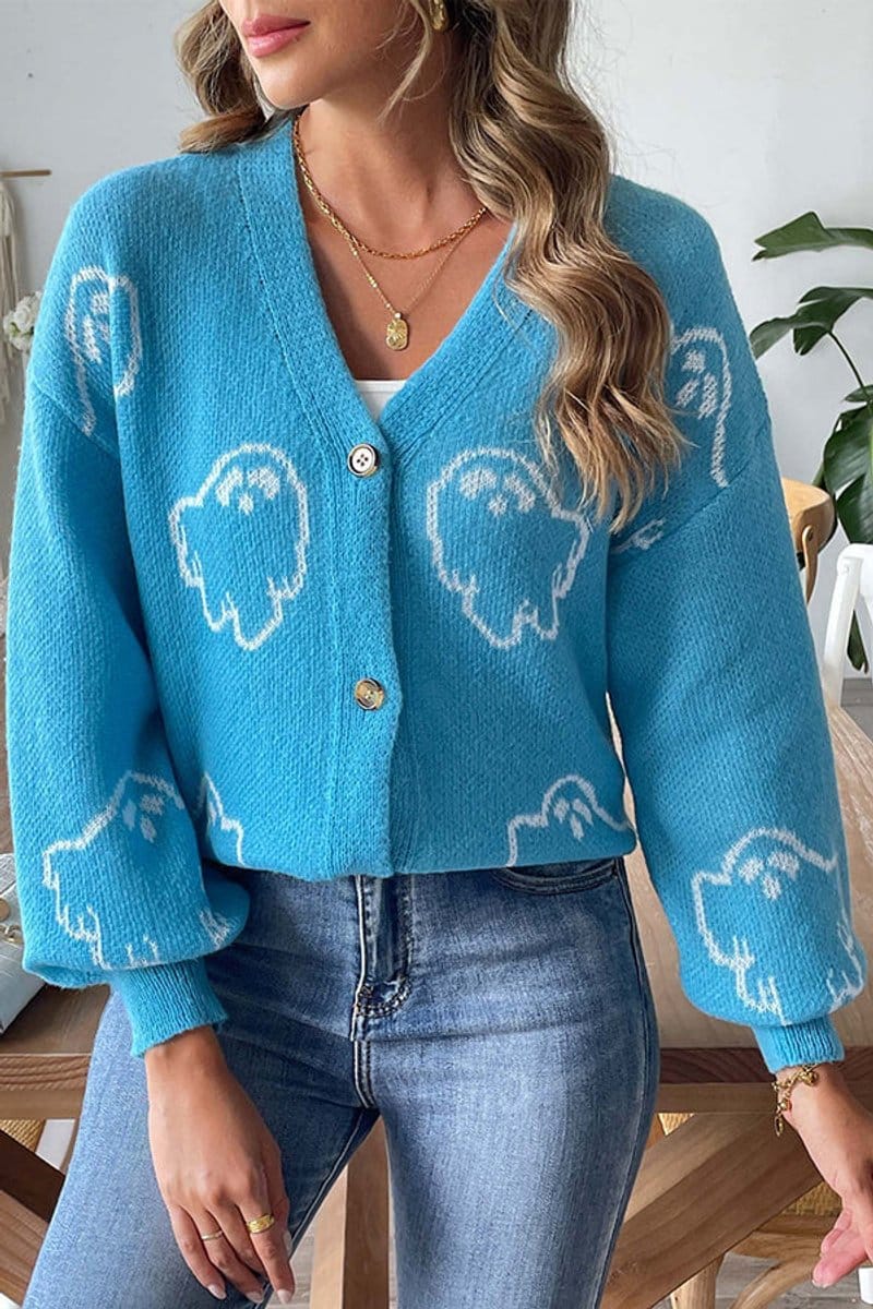Women's Spooky Ghost Cardigan — Button-Front Knit Sweater