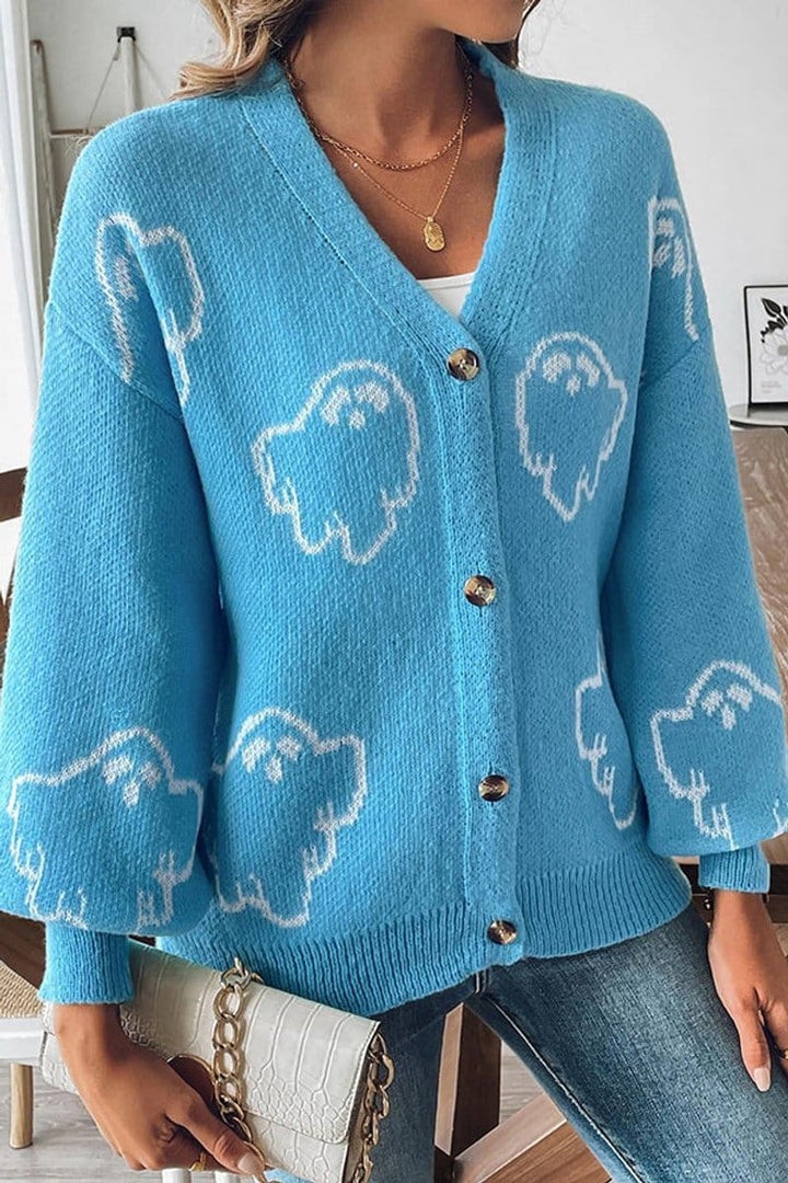Women's Spooky Ghost Cardigan — Button-Front Knit Sweater