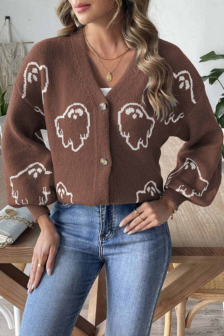 Women's Spooky Ghost Cardigan — Button-Front Knit Sweater