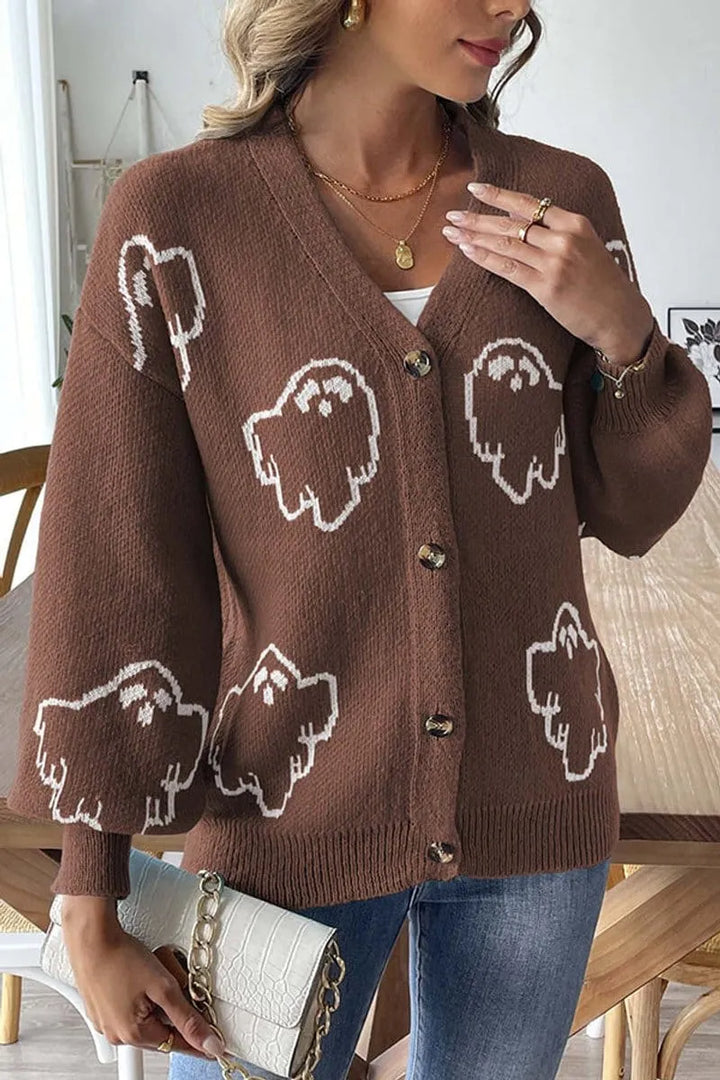 Women's Spooky Ghost Cardigan — Button-Front Knit Sweater