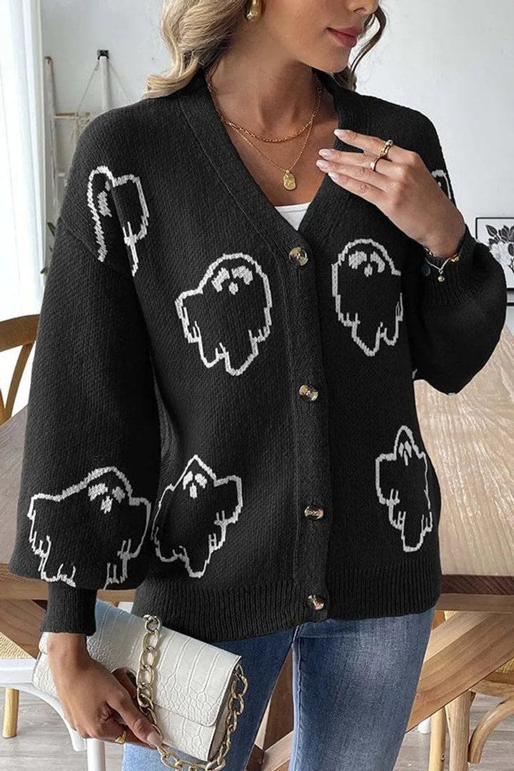Women's Spooky Ghost Cardigan — Button-Front Knit Sweater