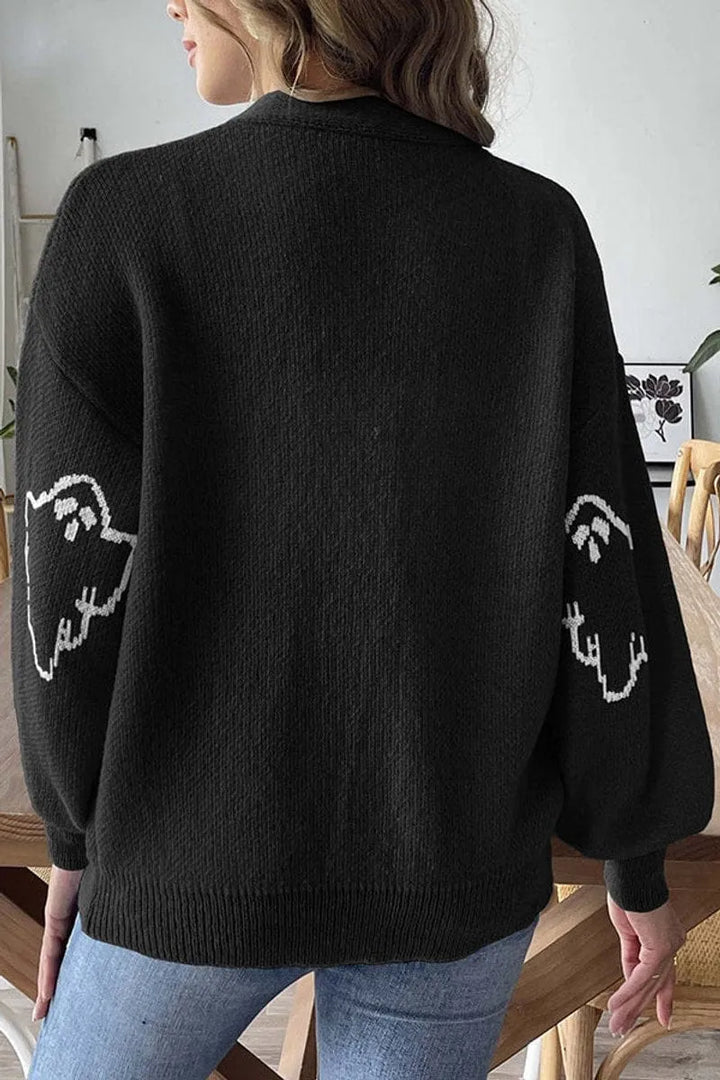 Women's Spooky Ghost Cardigan — Button-Front Knit Sweater