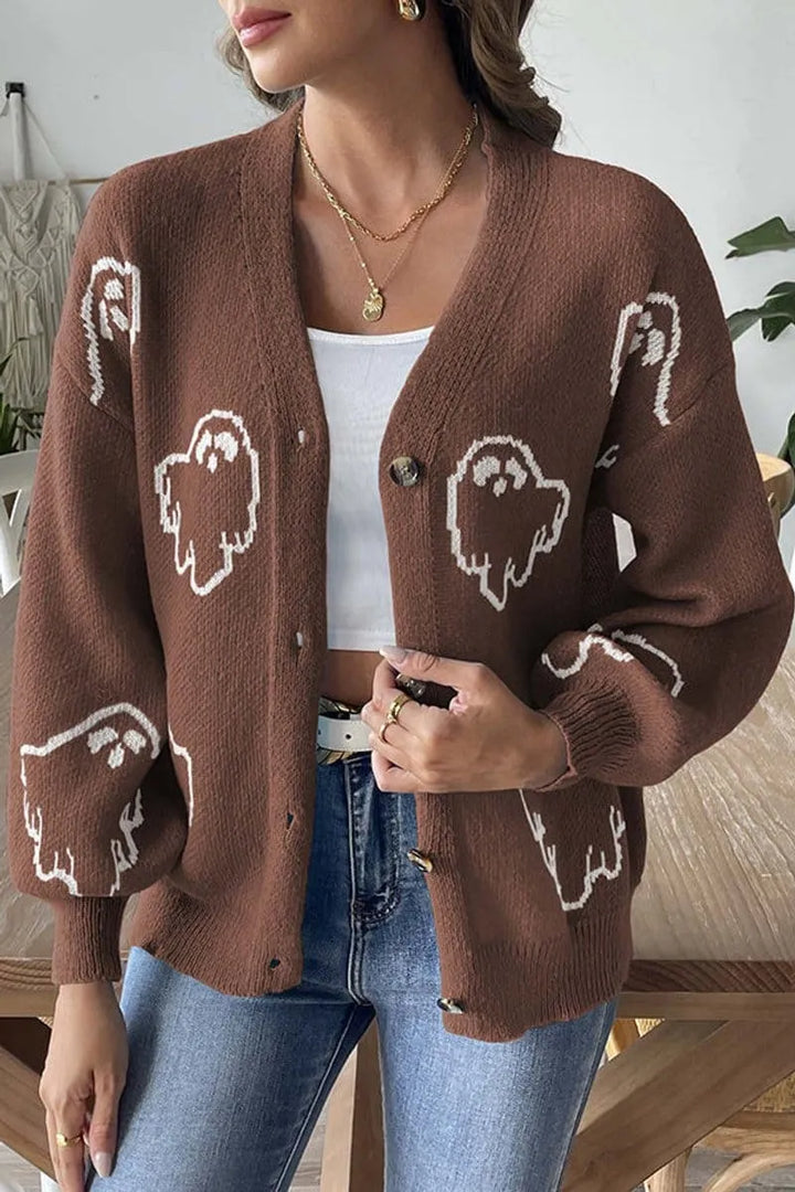 Women's Spooky Ghost Cardigan — Button-Front Knit Sweater