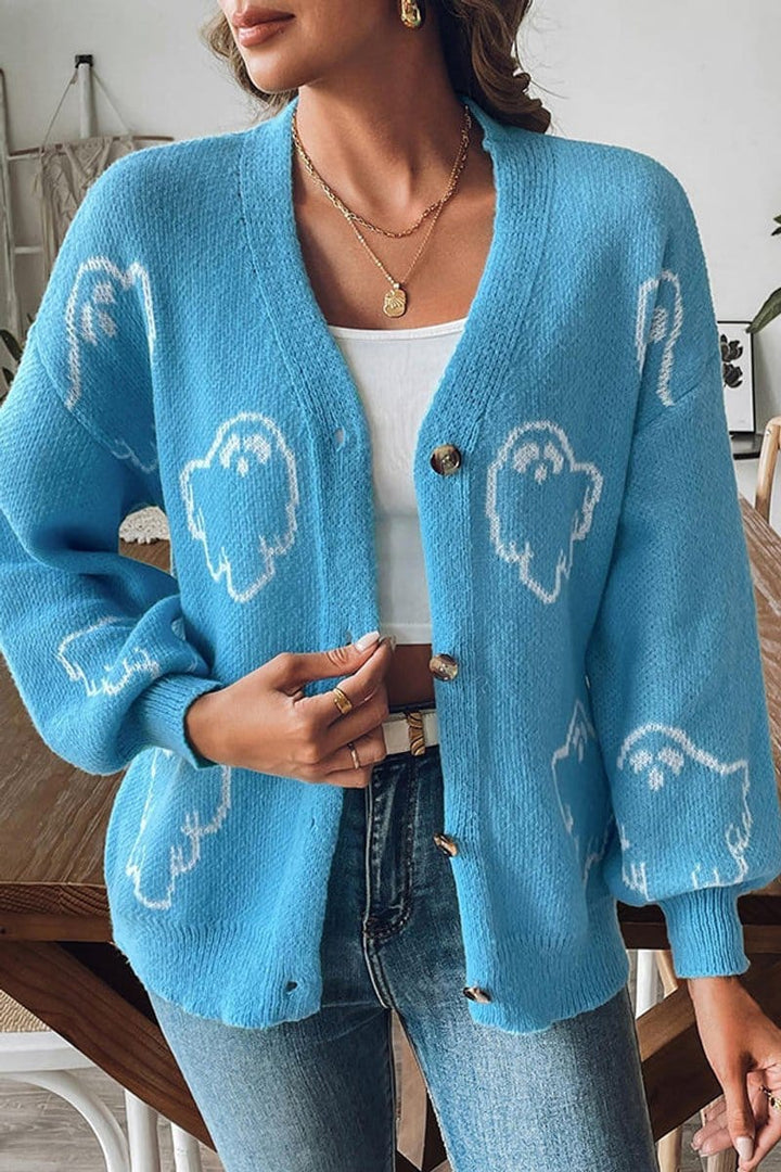 Women's Spooky Ghost Cardigan — Button-Front Knit Sweater