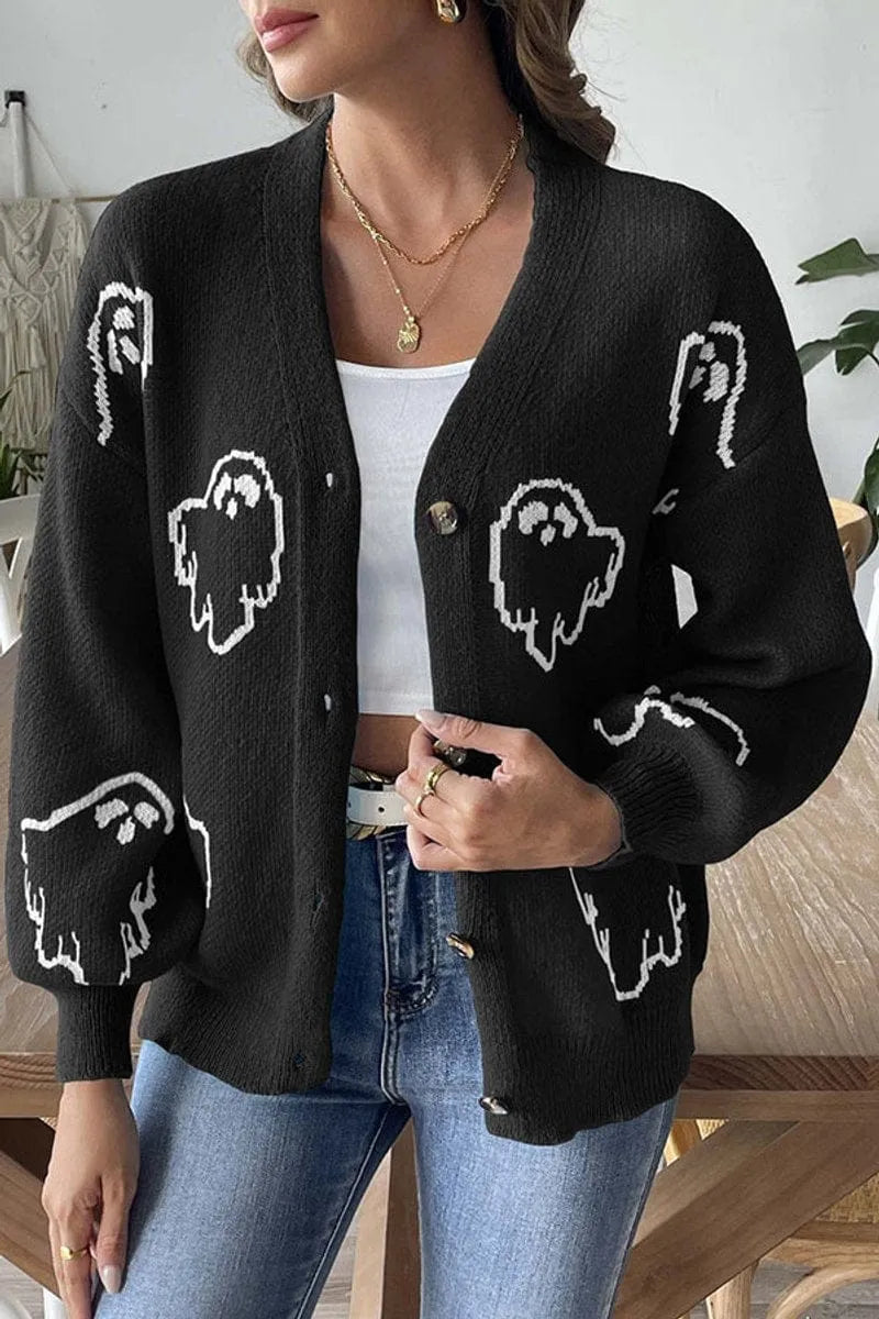 Women's Spooky Ghost Cardigan — Button-Front Knit Sweater