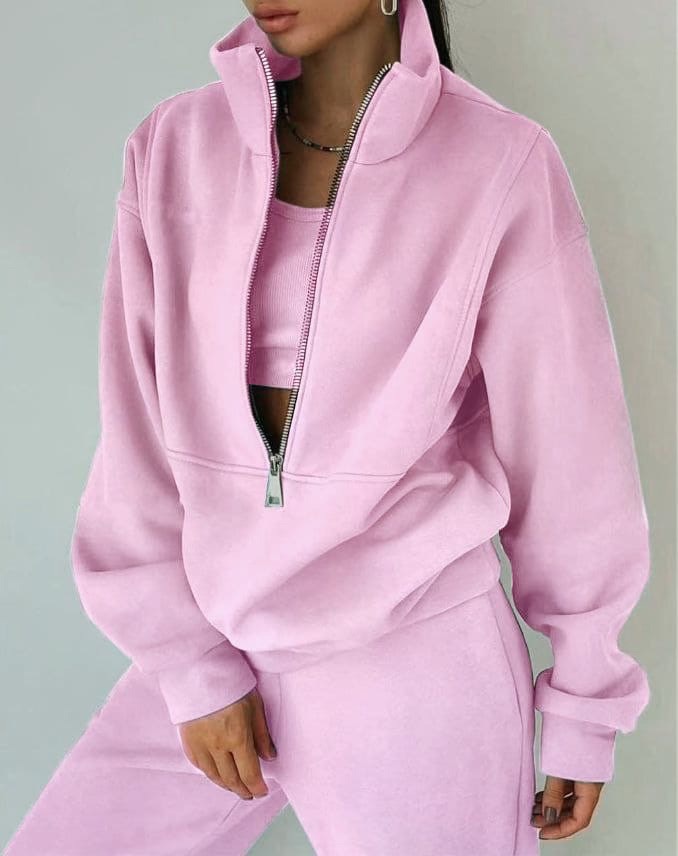 Women's Oversized Half-Zip Pullover and High-Waisted Joggers Set