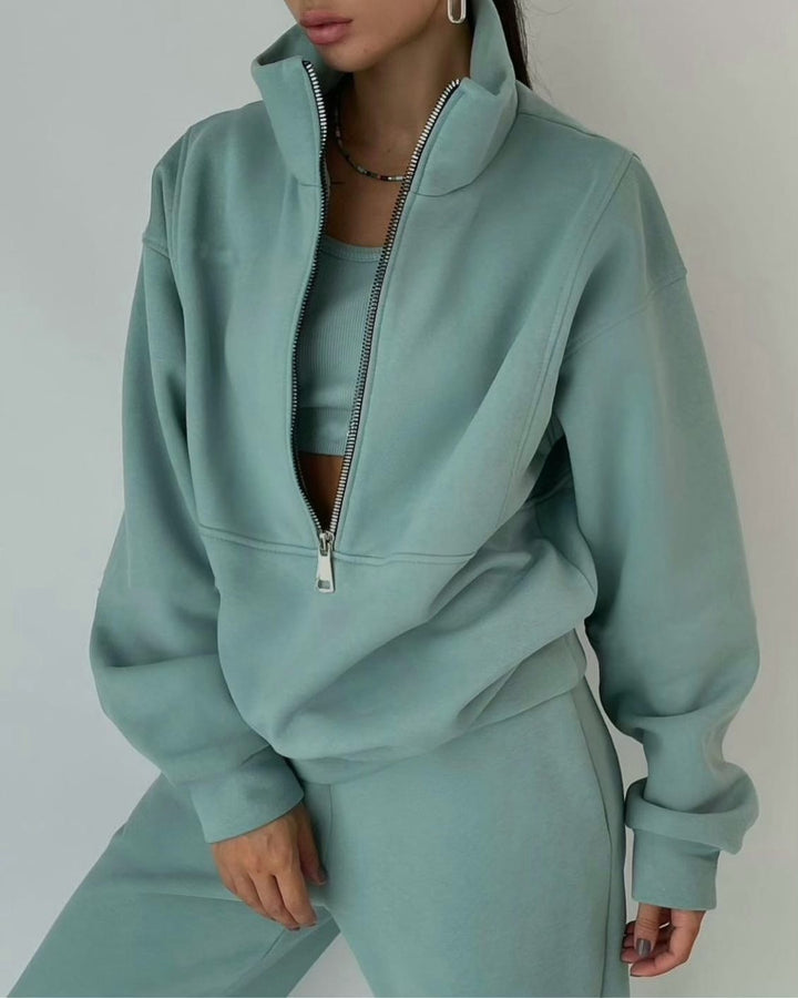 Women's Oversized Half-Zip Pullover and High-Waisted Joggers Set