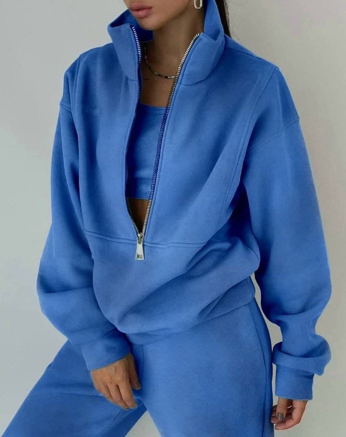 Women's Oversized Half-Zip Pullover and High-Waisted Joggers Set