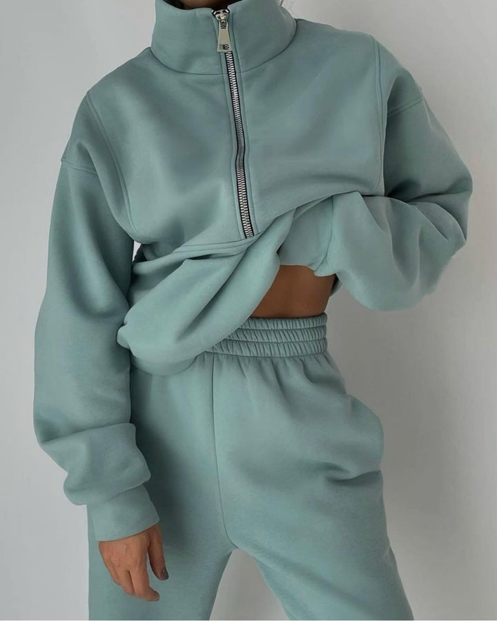 Women's Oversized Half-Zip Pullover and High-Waisted Joggers Set