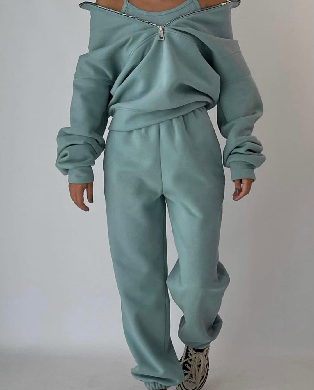 Women's Oversized Half-Zip Pullover and High-Waisted Joggers Set