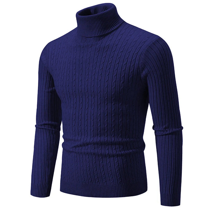 Men's Roll Collar Sweater with Braid Pattern for Stylish Comfort