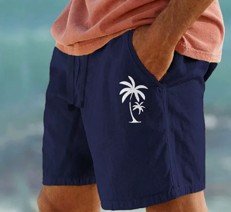 Men's Summer Shorts with Palm Embroidery for Casual Style