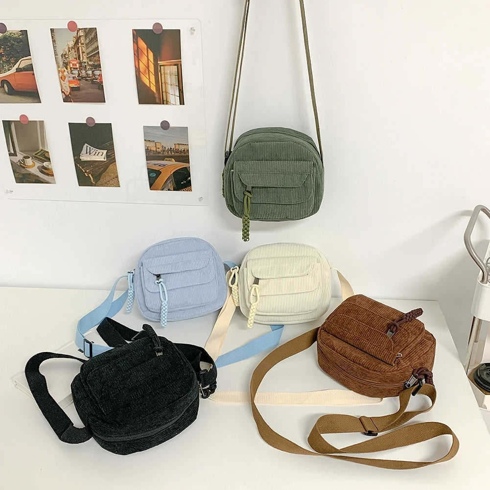 Women's Ribbed Corduroy Crossbody Bag for Casual Style