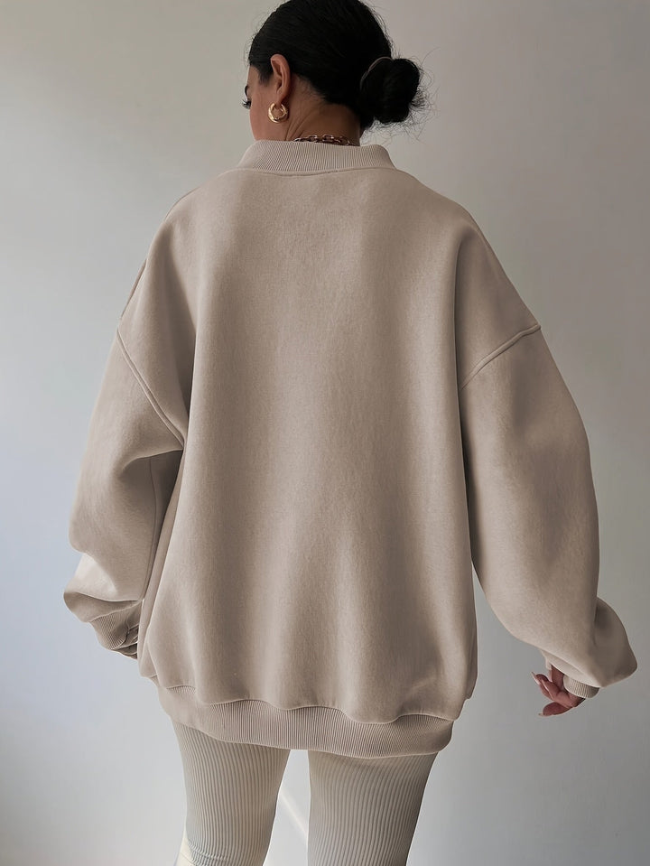 Women's Oversized V-Neck Sweatshirt with Ribbed Cuffs