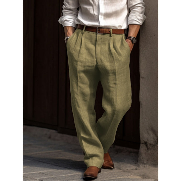 Men's Loose Fit Linen Trousers for Elegant Business Attire