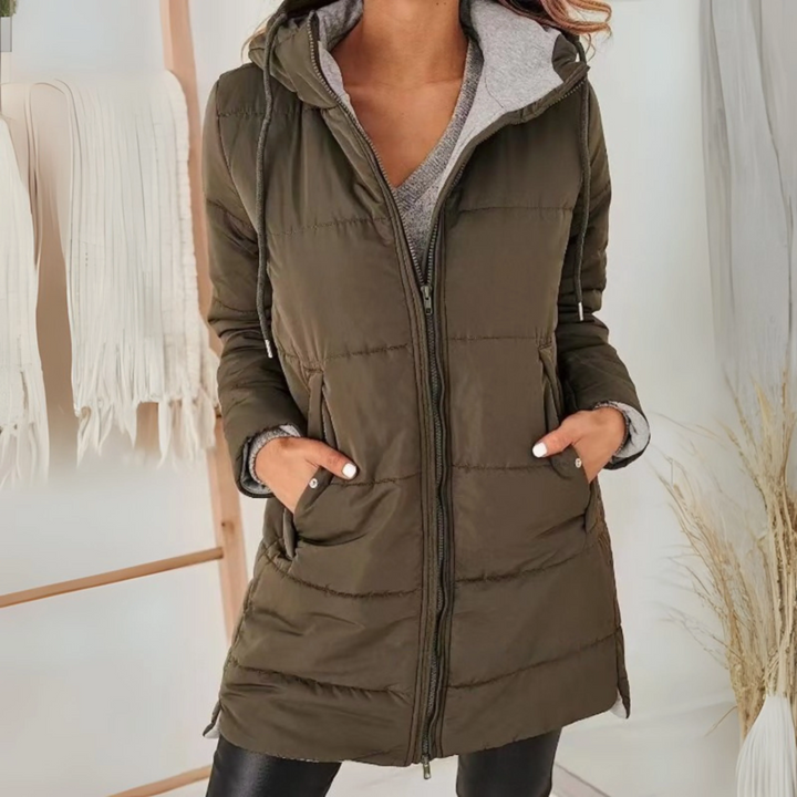 Women's Quilted Puffer Jacket with Drawstring Hood