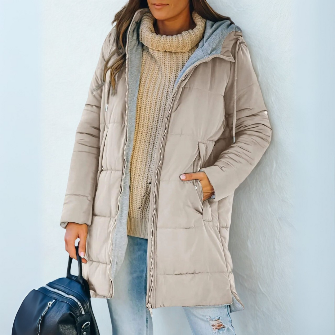 Women's Quilted Puffer Jacket with Drawstring Hood
