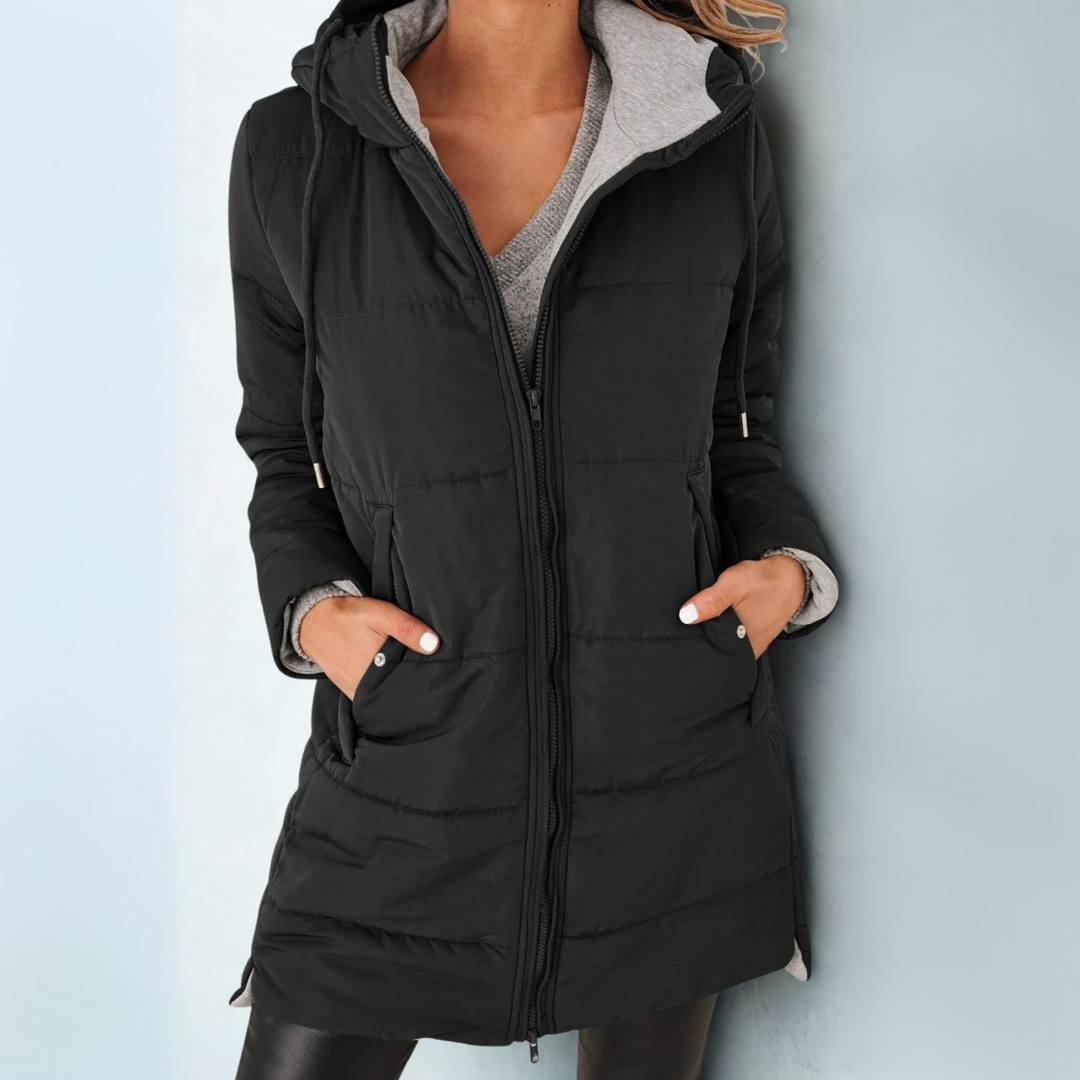 Women's Quilted Puffer Jacket with Drawstring Hood