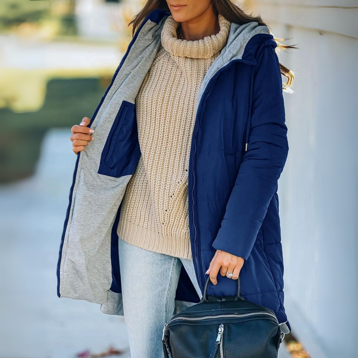 Women's Quilted Puffer Jacket with Drawstring Hood