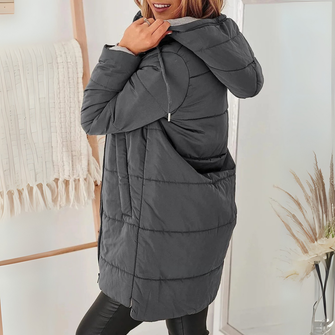 Women's Quilted Puffer Jacket with Drawstring Hood