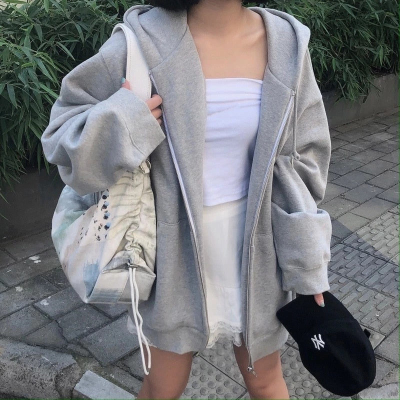 Women's Relaxed Oversized Zip-Up Hoodie with Hood