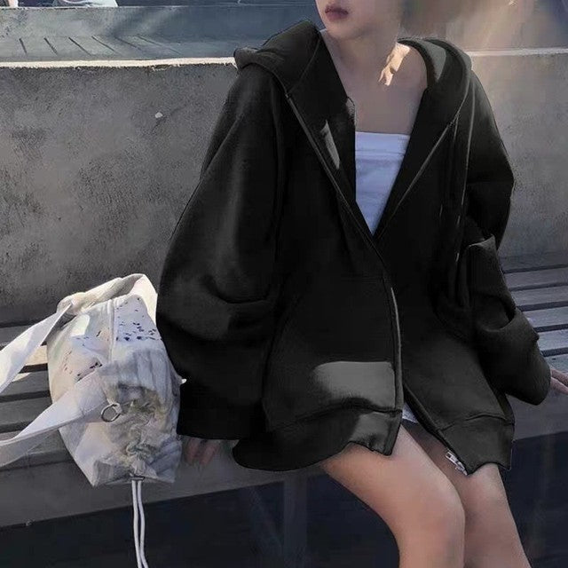 Women's Relaxed Oversized Zip-Up Hoodie with Hood