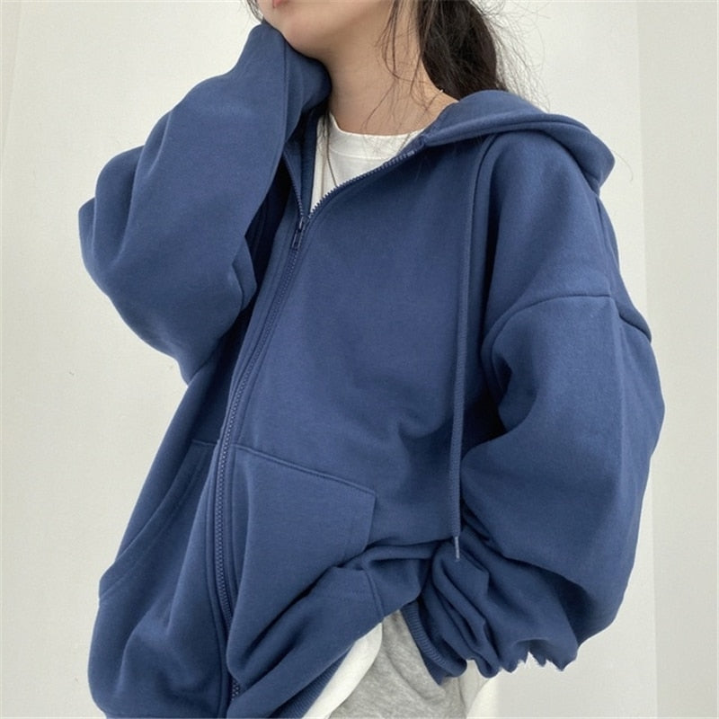 Women's Relaxed Oversized Zip-Up Hoodie with Hood