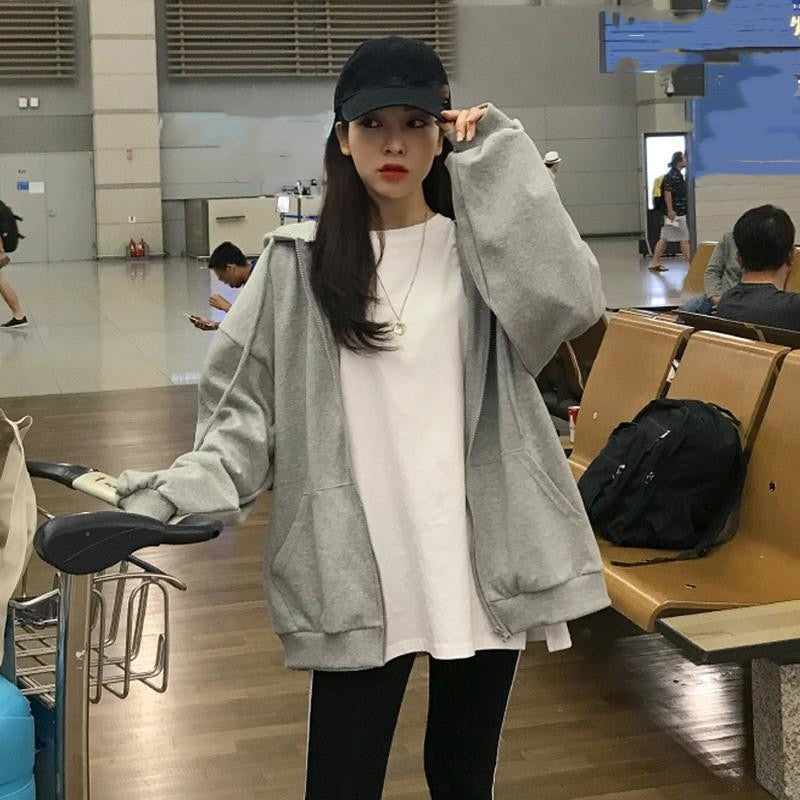Women's Relaxed Oversized Zip-Up Hoodie with Hood