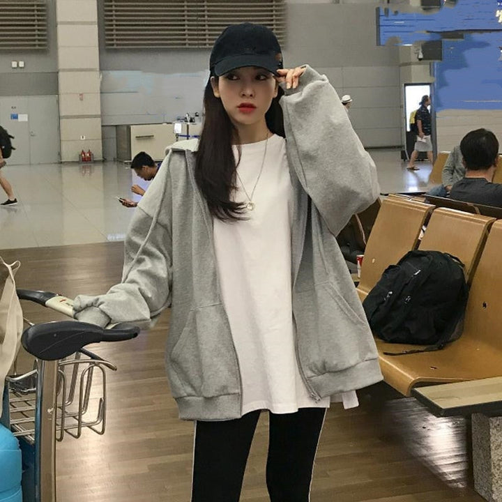 Women's Relaxed Oversized Zip-Up Hoodie with Hood