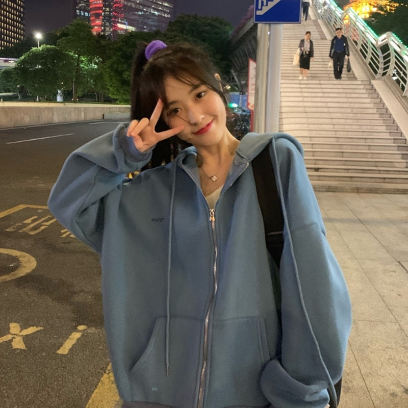 Women's Relaxed Oversized Zip-Up Hoodie with Hood