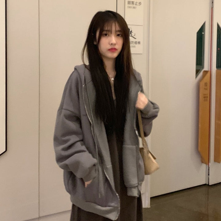 Women's Relaxed Oversized Zip-Up Hoodie with Hood