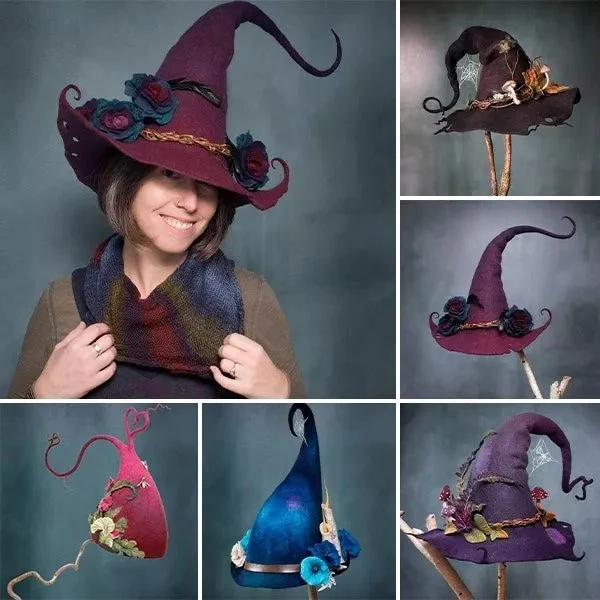 Halloween's Witch Hat with Merino Wool and Silk Accents