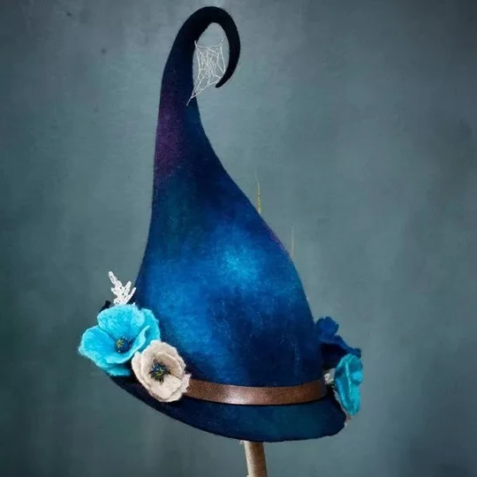 Halloween's Witch Hat with Merino Wool and Silk Accents