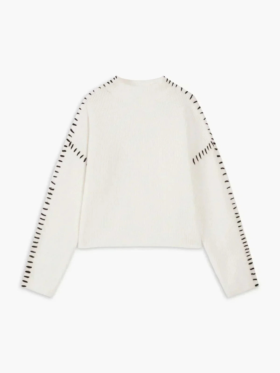 Women's Oversized Mock Neck Sweater with Whipstitch Detail