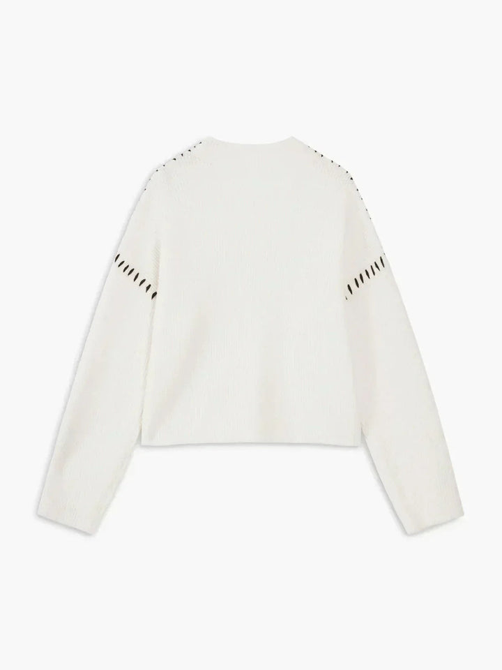 Women's Oversized Mock Neck Sweater with Whipstitch Detail