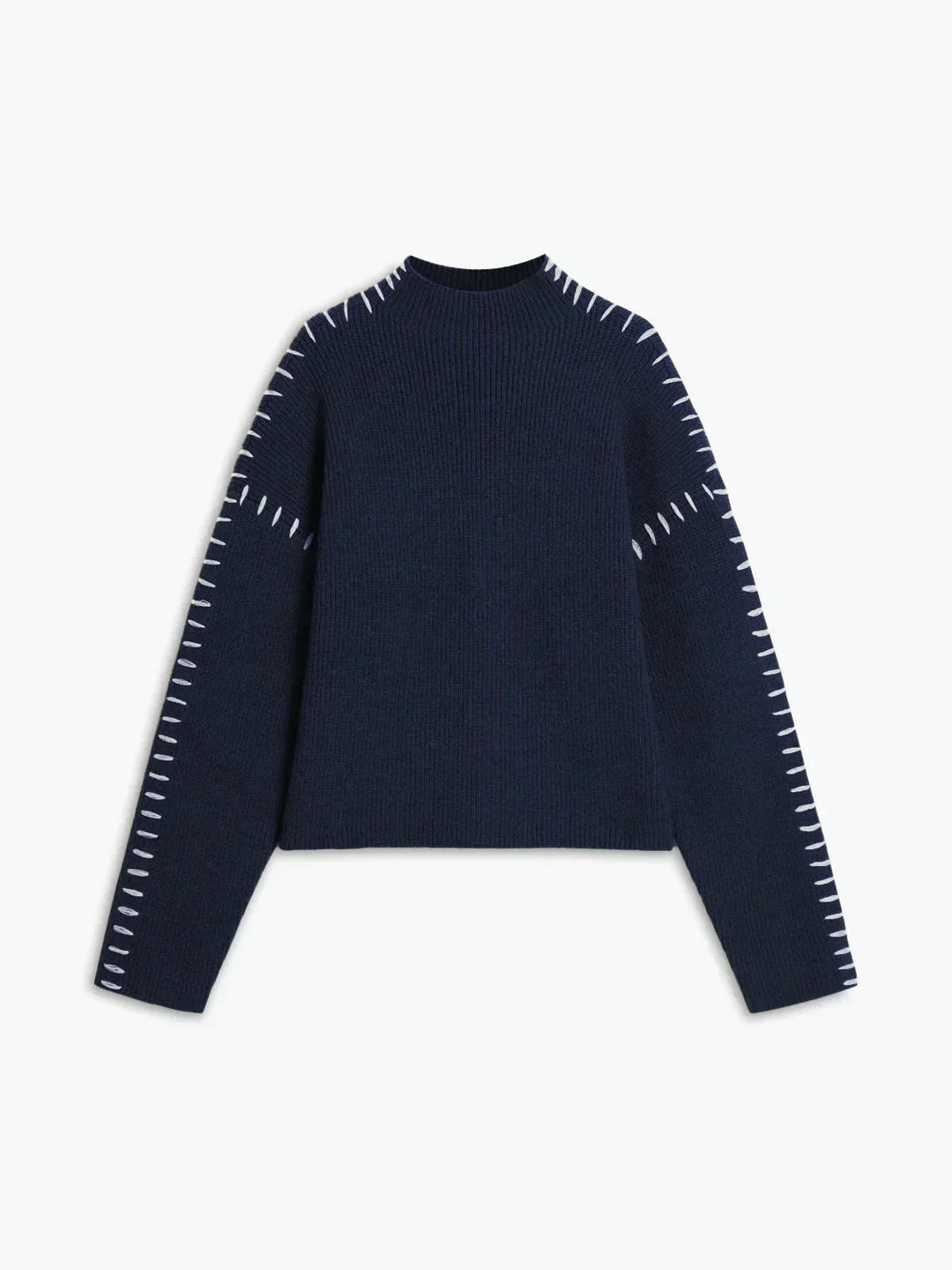 Women's Oversized Mock Neck Sweater with Whipstitch Detail