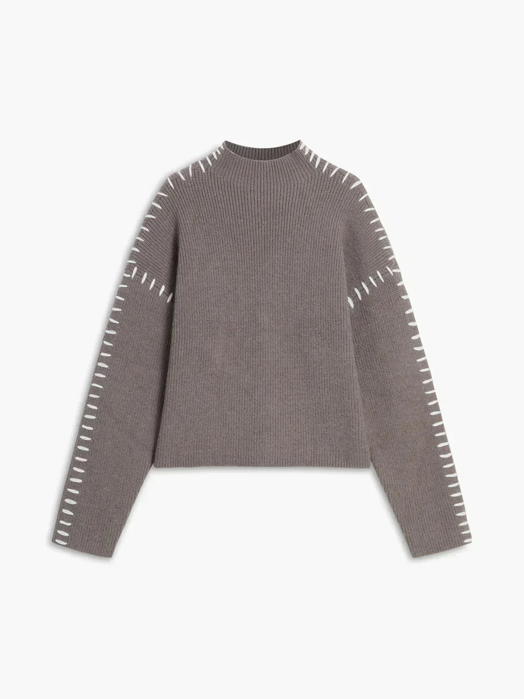 Women's Oversized Mock Neck Sweater with Whipstitch Detail