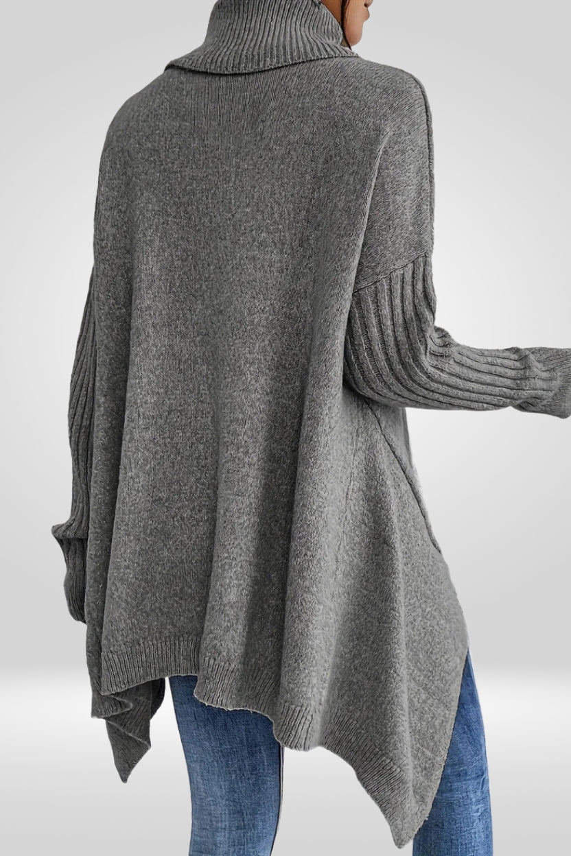 Women's Oversized Turtleneck Sweater with Asymmetric Hem
