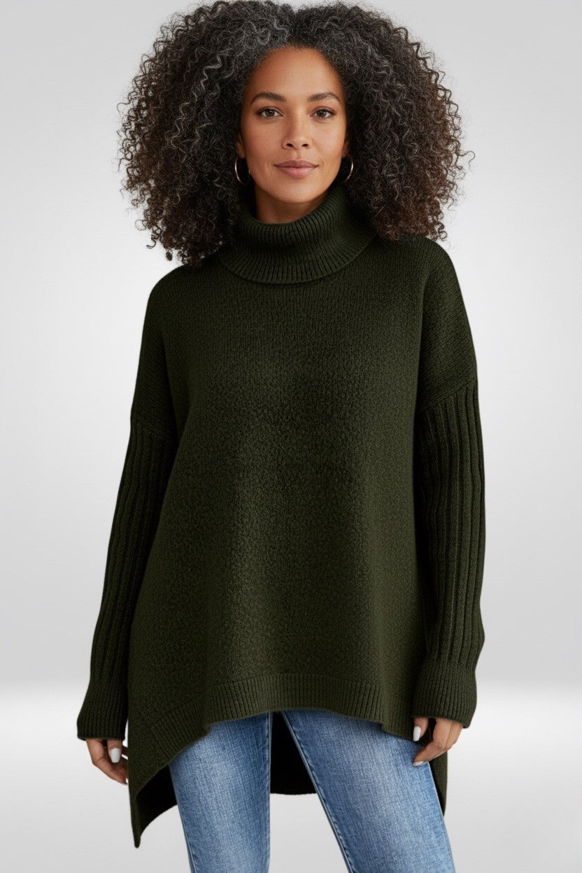 Women's Oversized Turtleneck Sweater with Asymmetric Hem