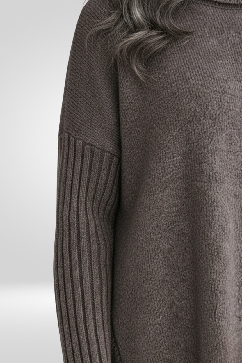 Women's Oversized Turtleneck Sweater with Asymmetric Hem