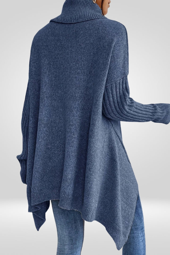 Women's Oversized Turtleneck Sweater with Asymmetric Hem