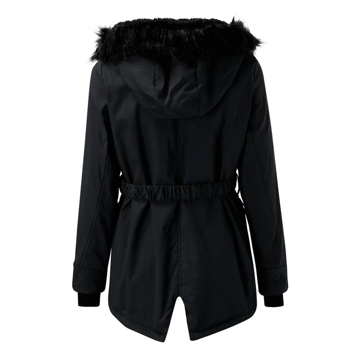 Women's Hooded Parka Coat with Faux-Fur Trim and Cinched Waist