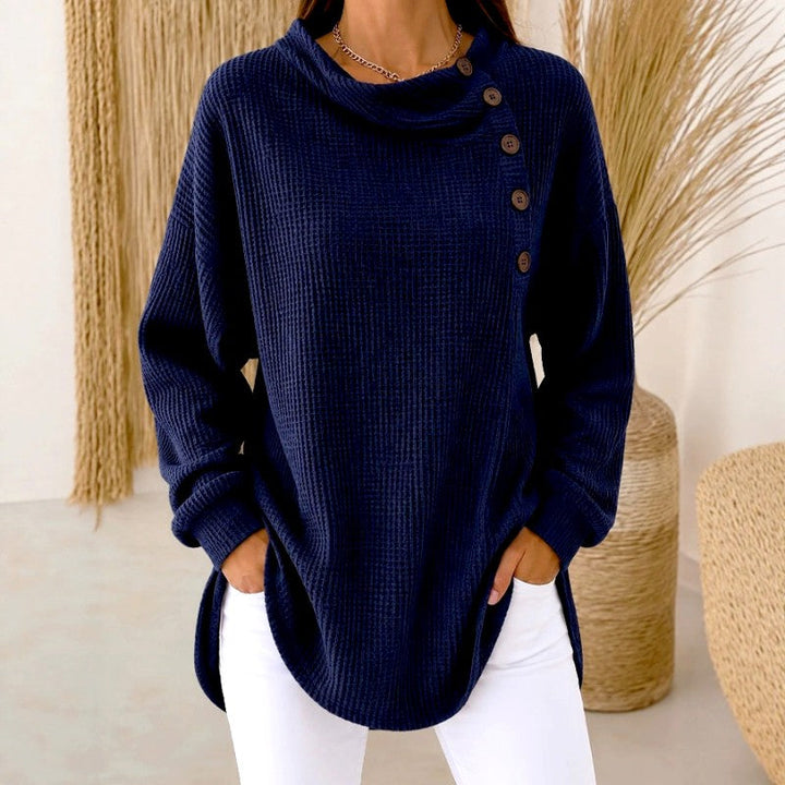 Women's Waffle Cowl Neck Relaxed Sweater