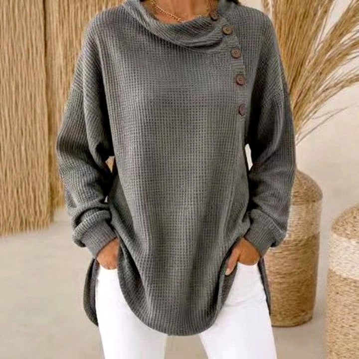 Women's Waffle Cowl Neck Relaxed Sweater
