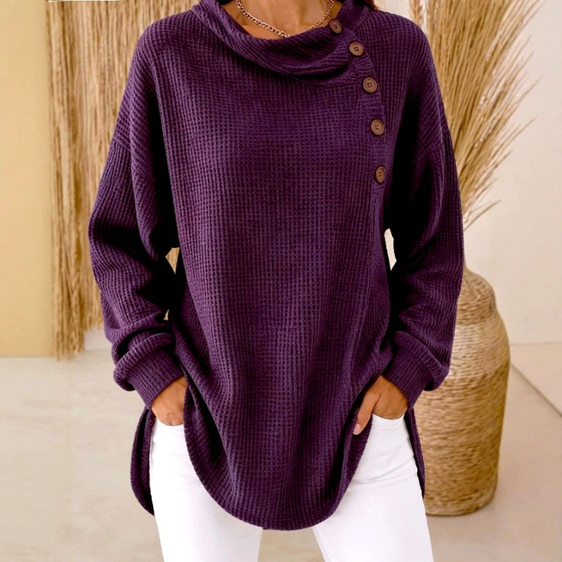 Women's Waffle Cowl Neck Relaxed Sweater